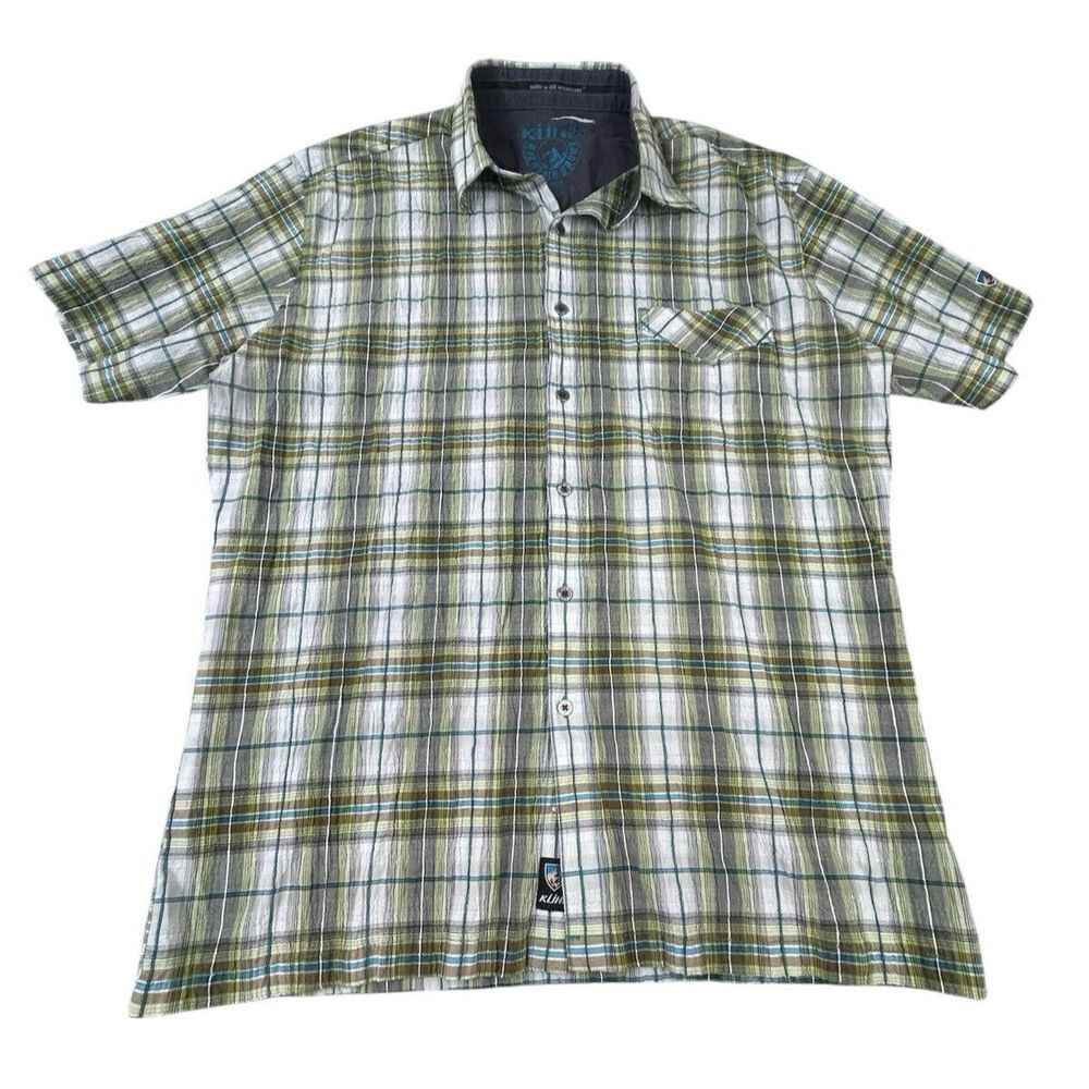 Kuhl Shirt Mens Size XL Plaid Short Sleeve Button Up Camp Gorecore Hiking Nature